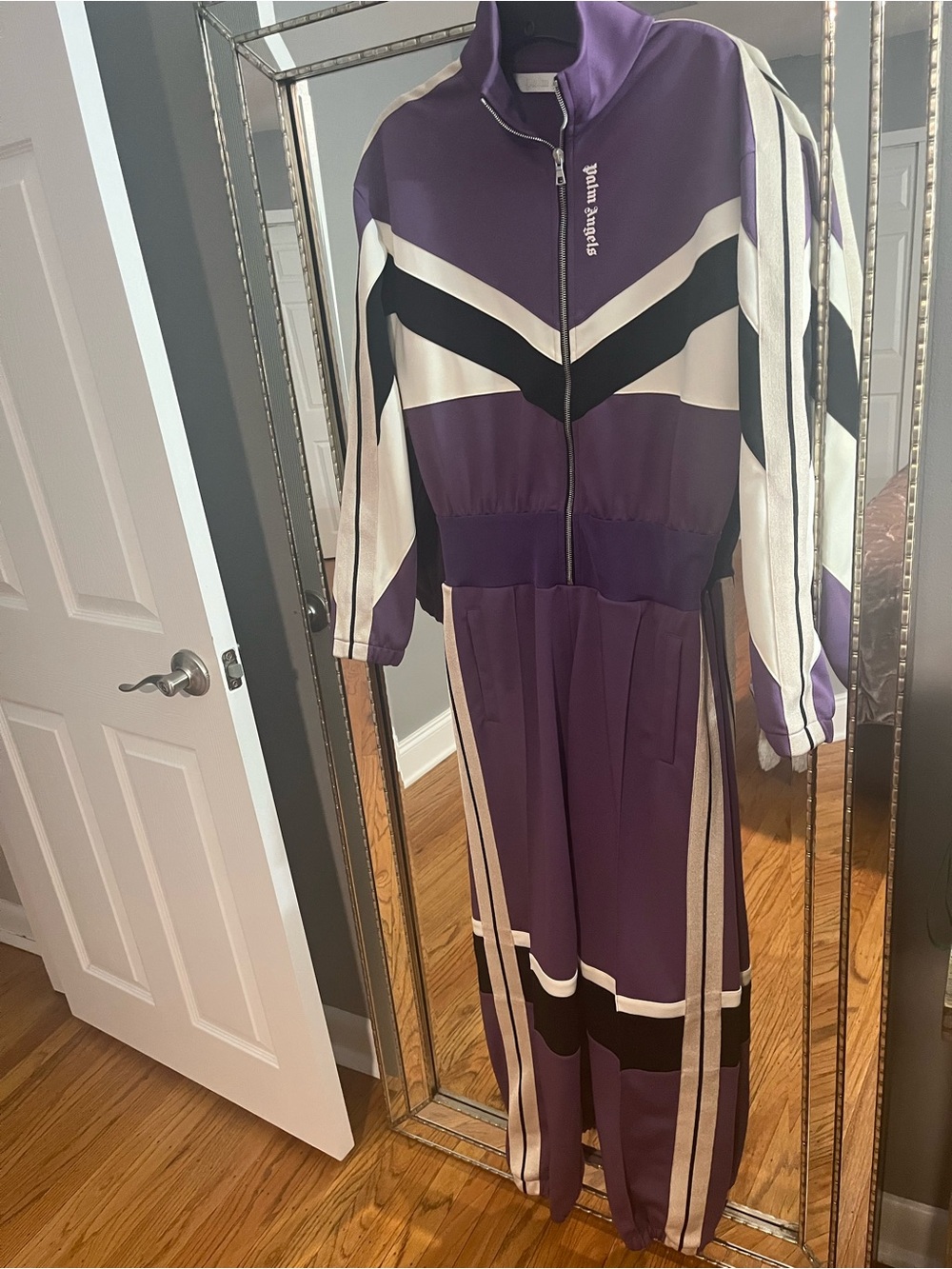 Palm Angels Purple and White Track Jumpsuit with Black Accents